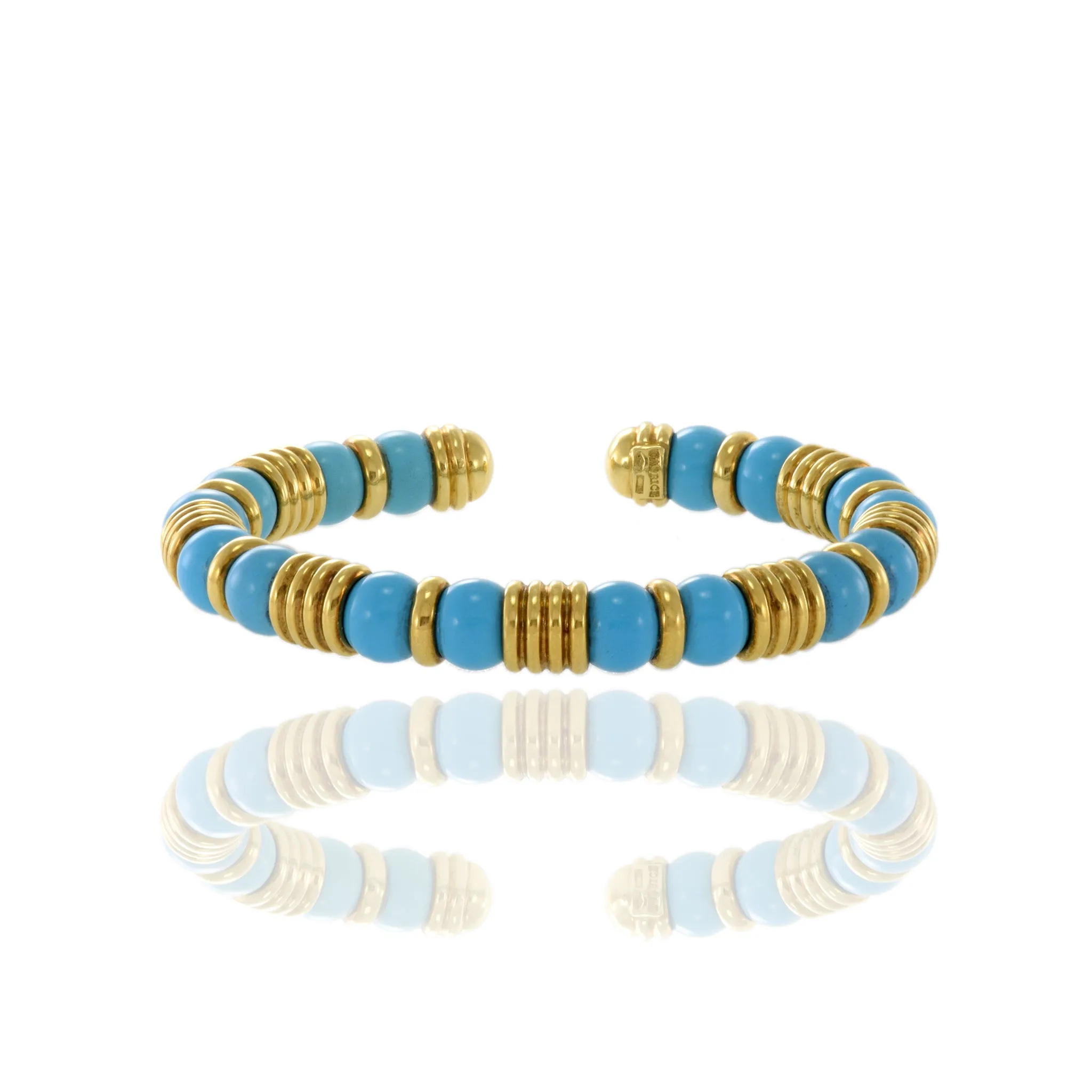 Estate 18KT Yellow Gold Turquoise Caprice Flex Cuff Bracelet
