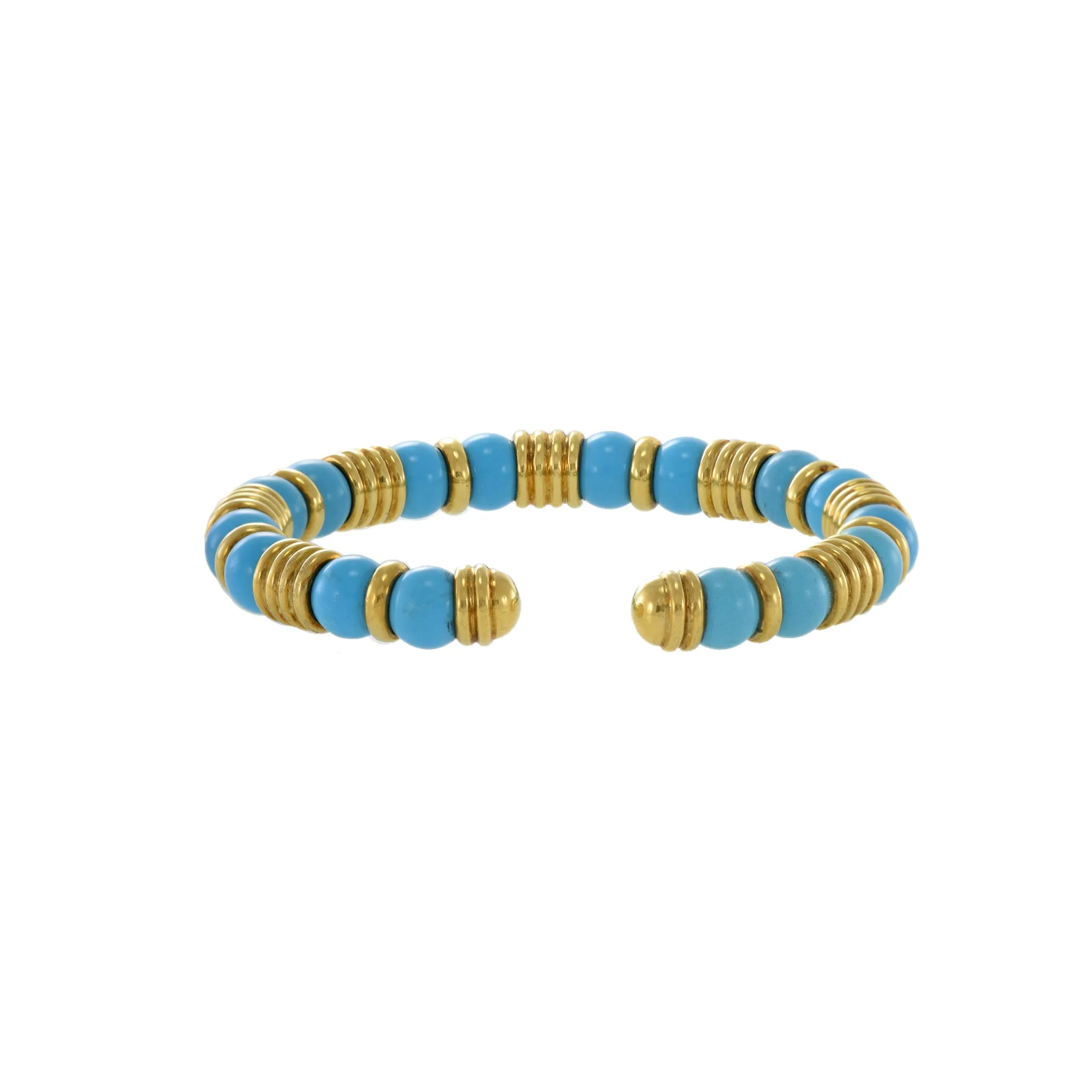 Estate 18KT Yellow Gold Turquoise Caprice Flex Cuff Bracelet