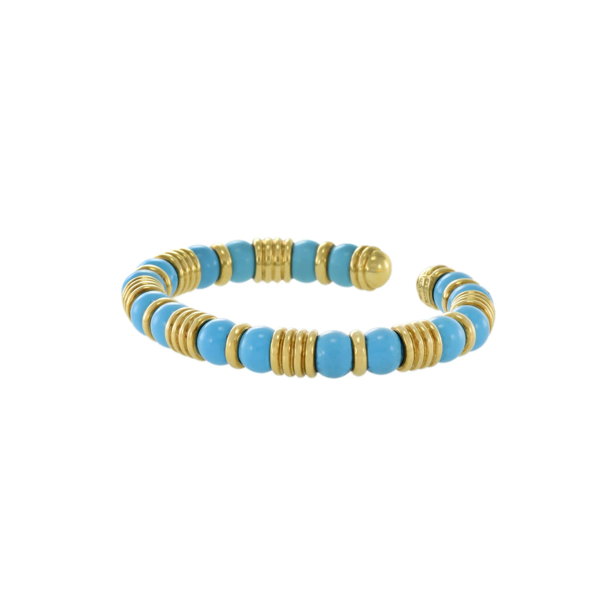 Estate 18KT Yellow Gold Turquoise Caprice Flex Cuff Bracelet