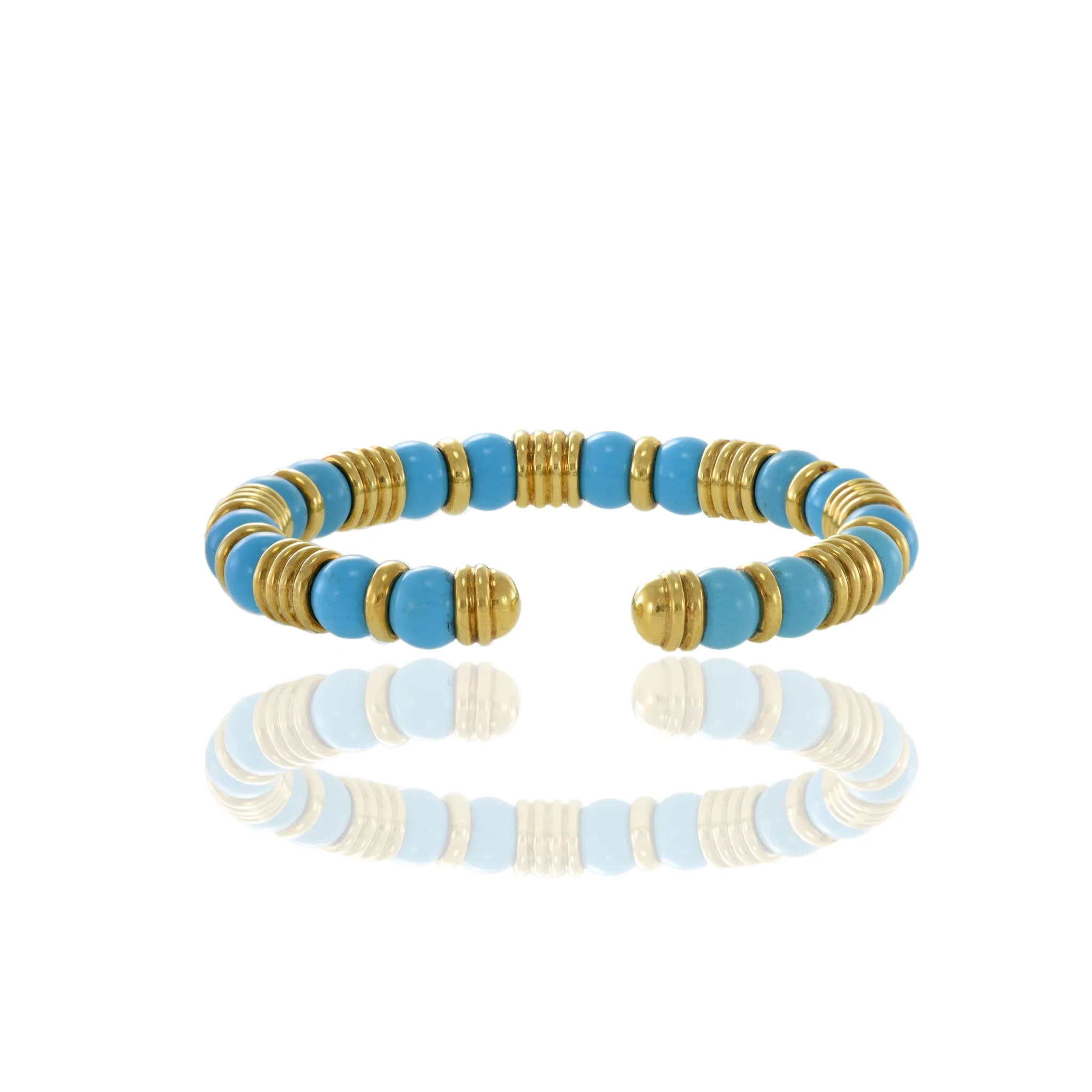 Estate 18KT Yellow Gold Turquoise Caprice Flex Cuff Bracelet