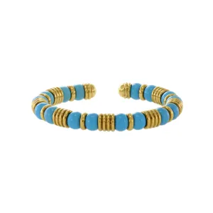 Estate 18KT Yellow Gold Turquoise Caprice Flex Cuff Bracelet