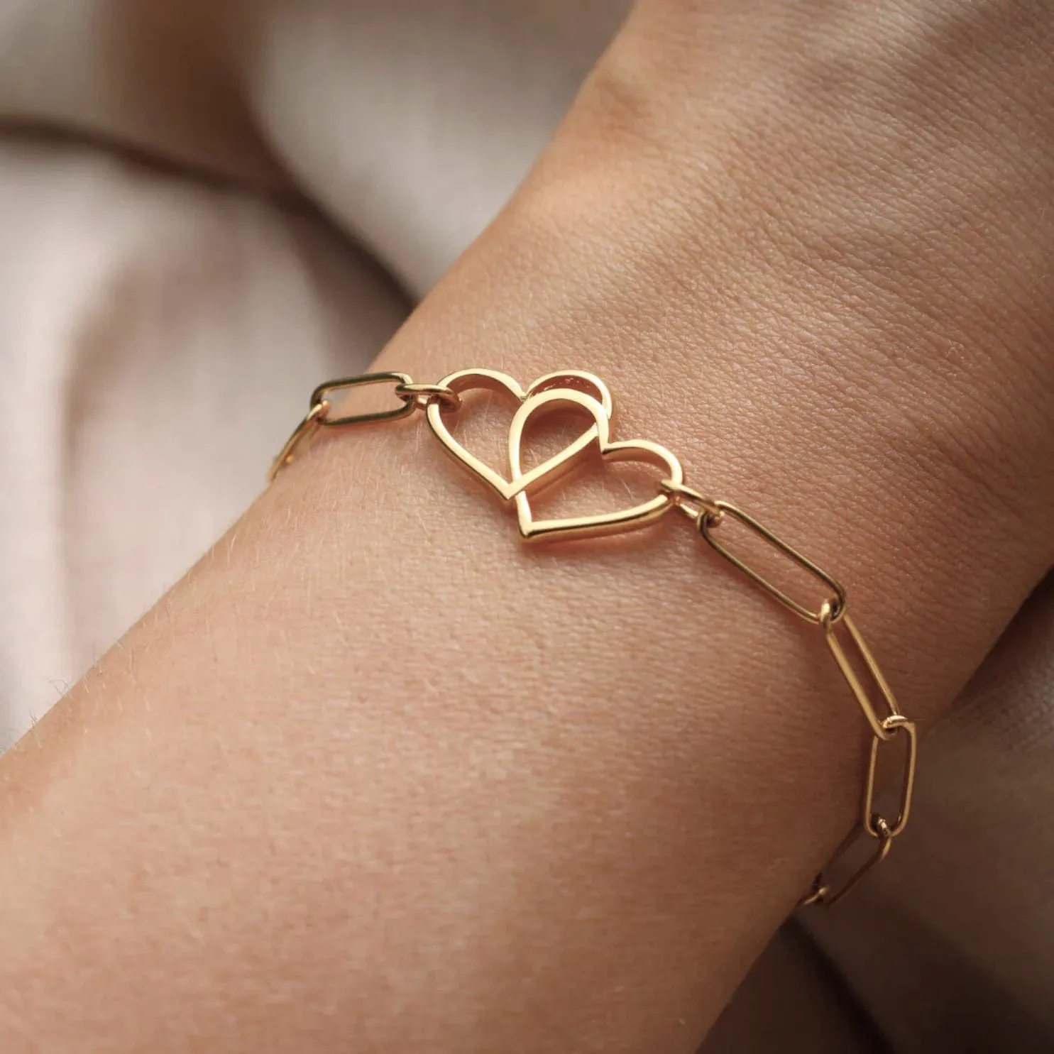 Eternal Heart Paperclip Bracelet, Gold
