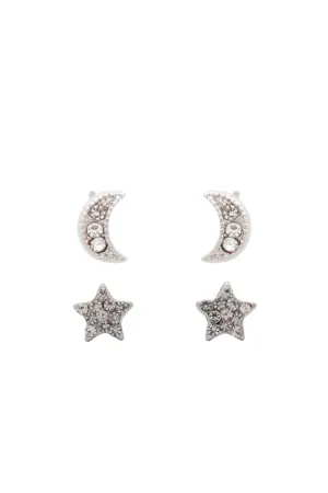 EURO 53431 Rhodium Pave Star   Moon Double Studs
