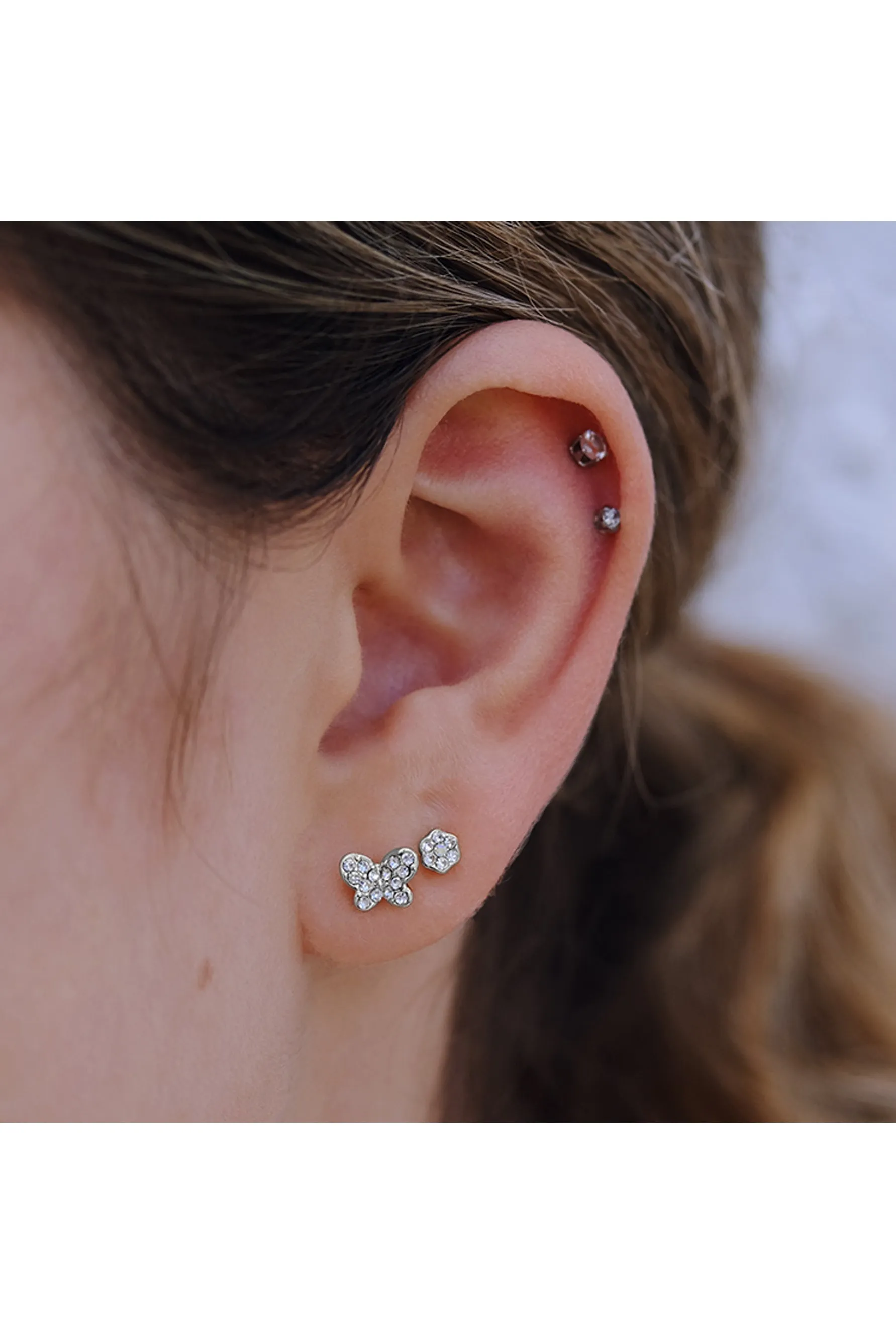 Euro 56981 Silver Crystal Flower   Butterfly Double Pack Studs