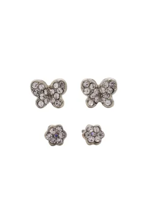 Euro 56981 Silver Crystal Flower   Butterfly Double Pack Studs