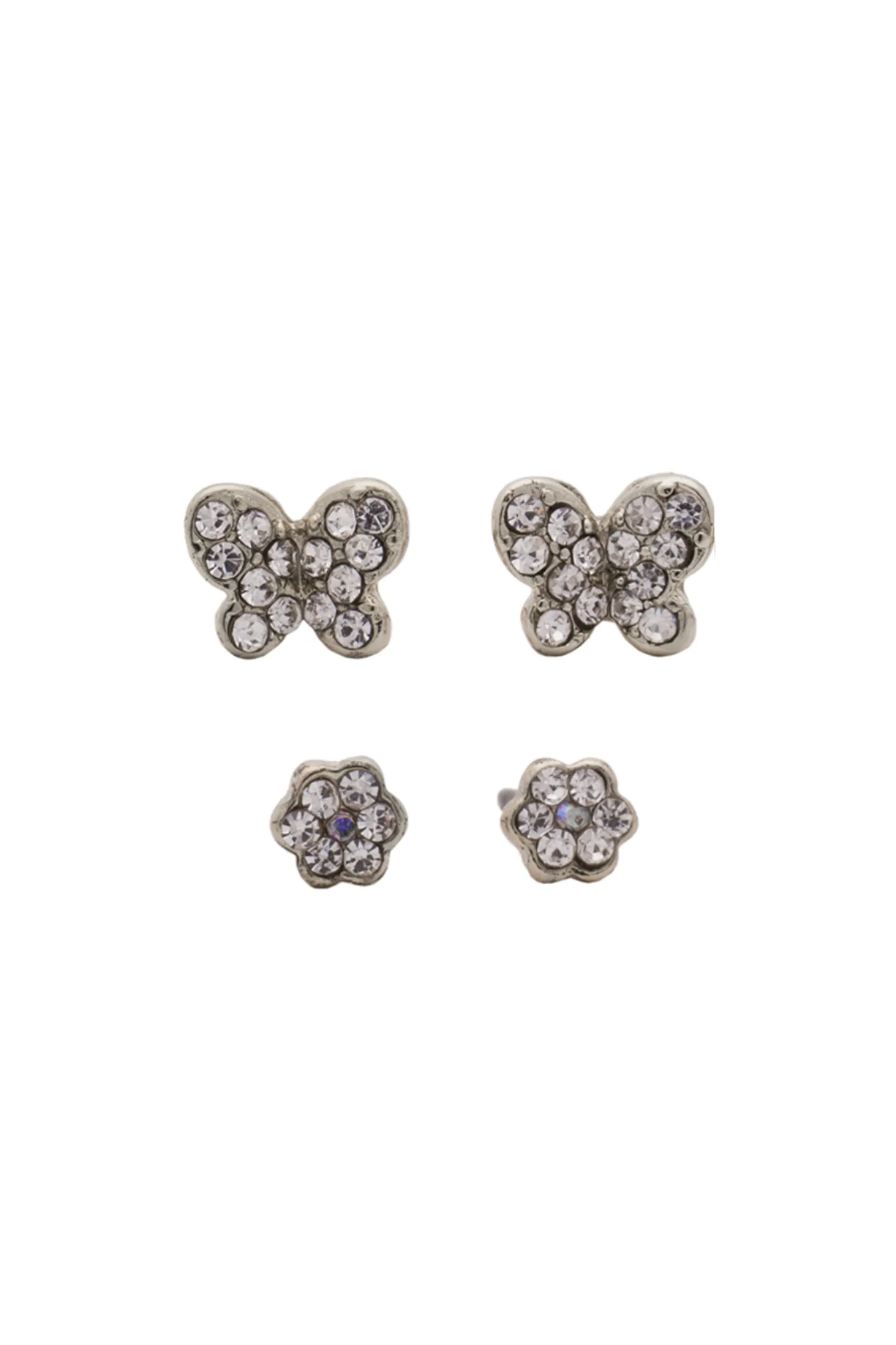 Euro 56981 Silver Crystal Flower   Butterfly Double Pack Studs