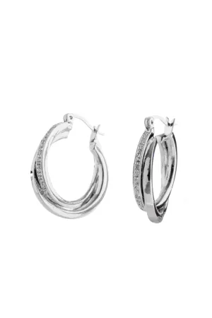 EURO 58341 Silver Twist Hoop With Crystals