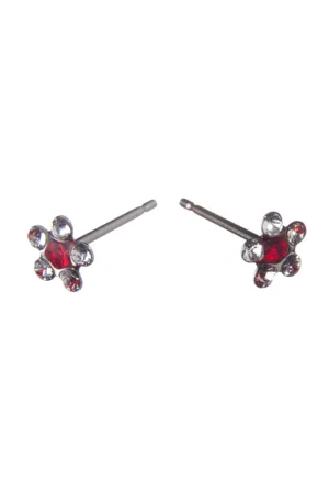 EURO Silver Daisy with Clear and Red Crystals Studs
