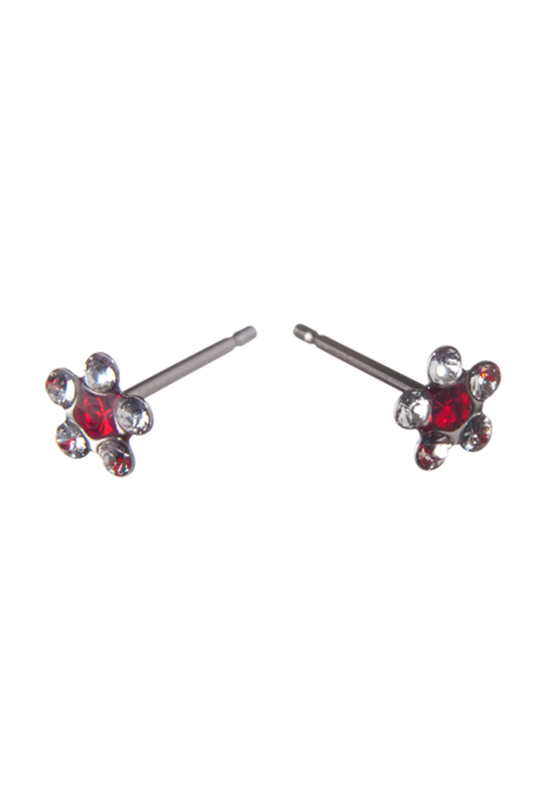 EURO Silver Daisy with Clear and Red Crystals Studs