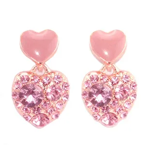 Falasoso Pink Stud Earrings For Women, Titanium Cubic Zirconia Hypoallergenic Heart Dangle Crystals 925 Sterling Silver Cute Earrings For Girls