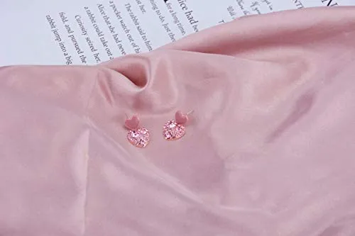 Falasoso Pink Stud Earrings For Women, Titanium Cubic Zirconia Hypoallergenic Heart Dangle Crystals 925 Sterling Silver Cute Earrings For Girls