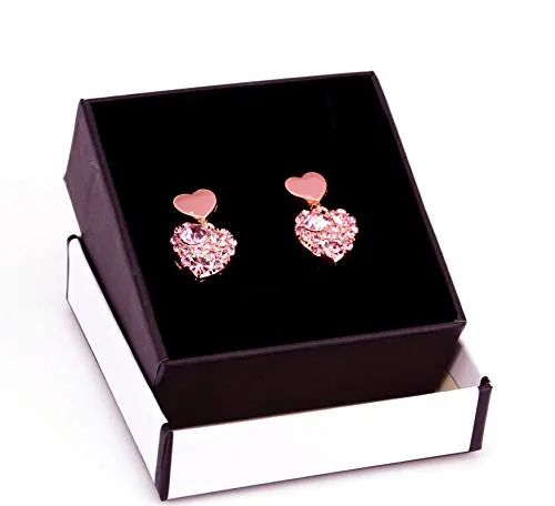 Falasoso Pink Stud Earrings For Women, Titanium Cubic Zirconia Hypoallergenic Heart Dangle Crystals 925 Sterling Silver Cute Earrings For Girls
