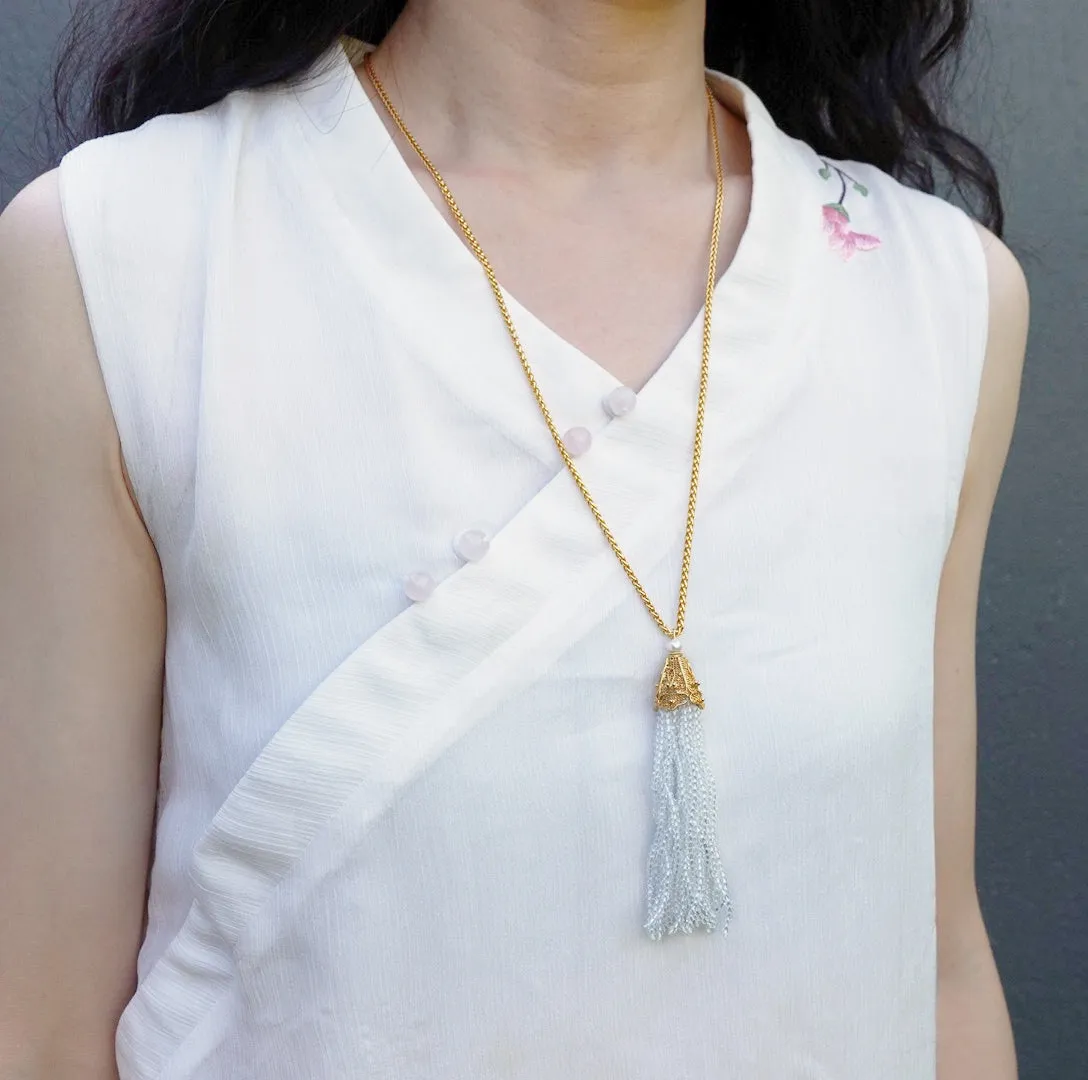 Filigree Inlay Zircon Tassel Necklace