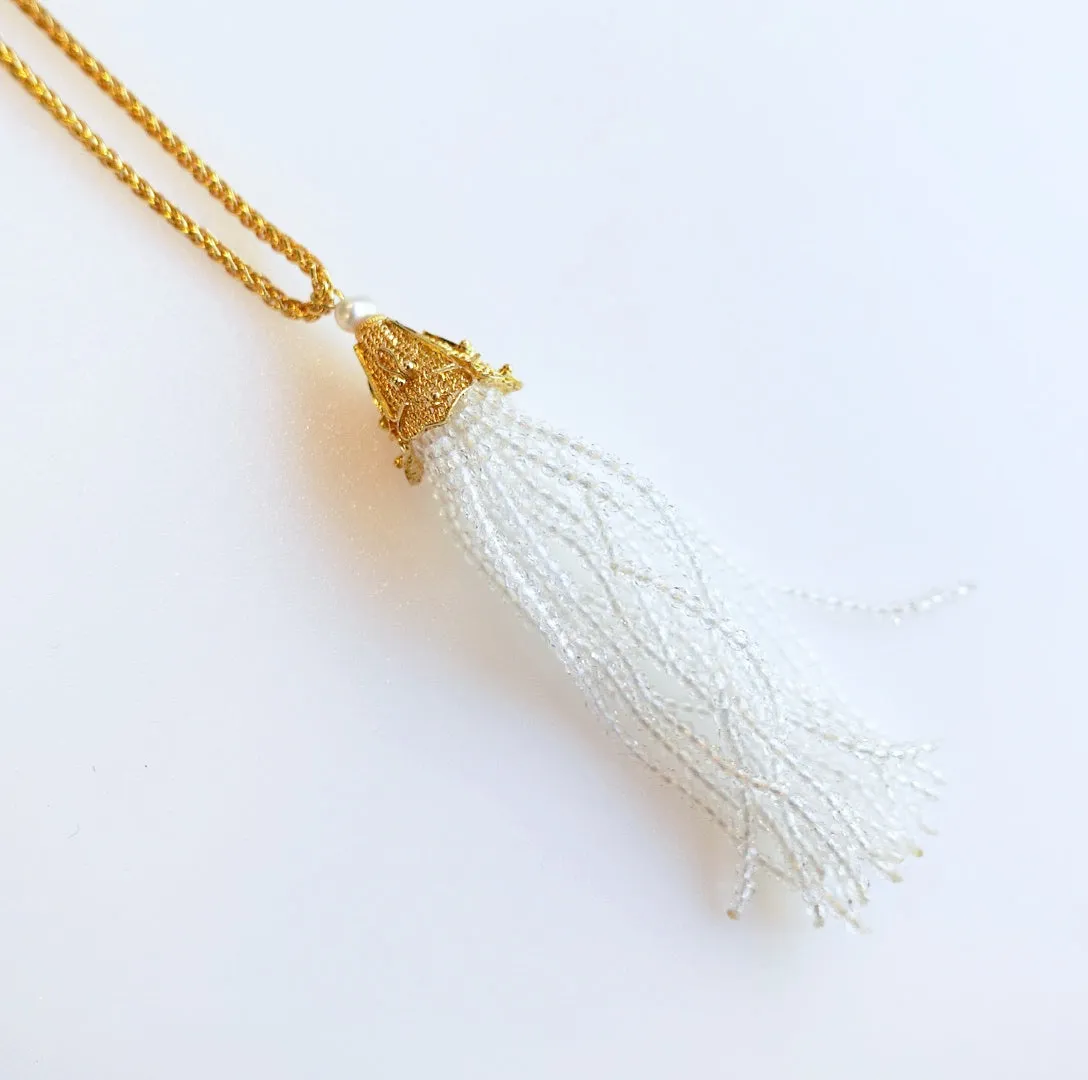 Filigree Inlay Zircon Tassel Necklace