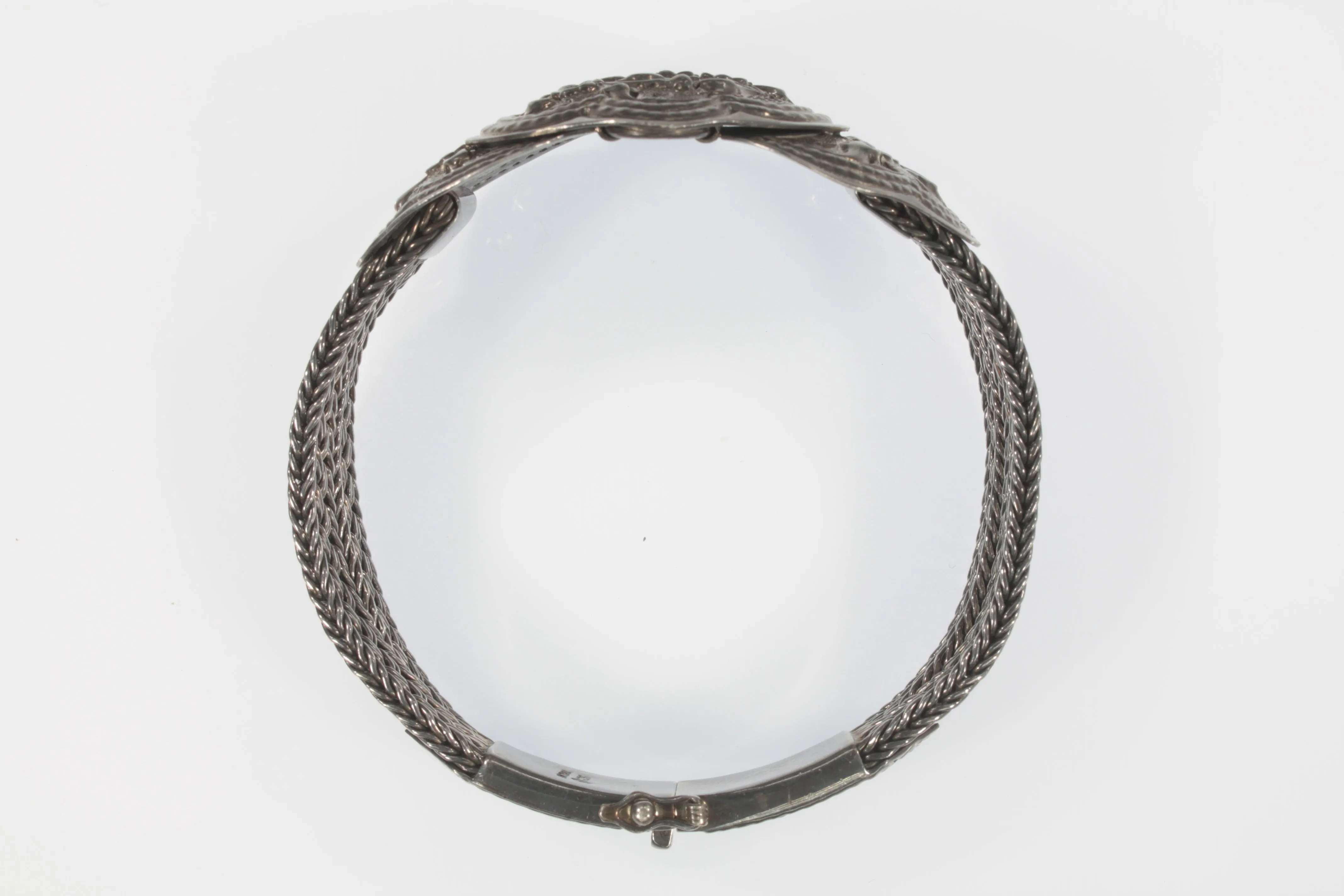 Floral Triple Plate with a Double Wheat Braided Sterling Silver Bracelet!