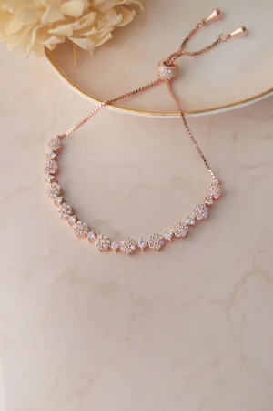 Flower Cluster Garden Rose Gold Plated Sterling Silver Pull Chain Adjustable Bracelet