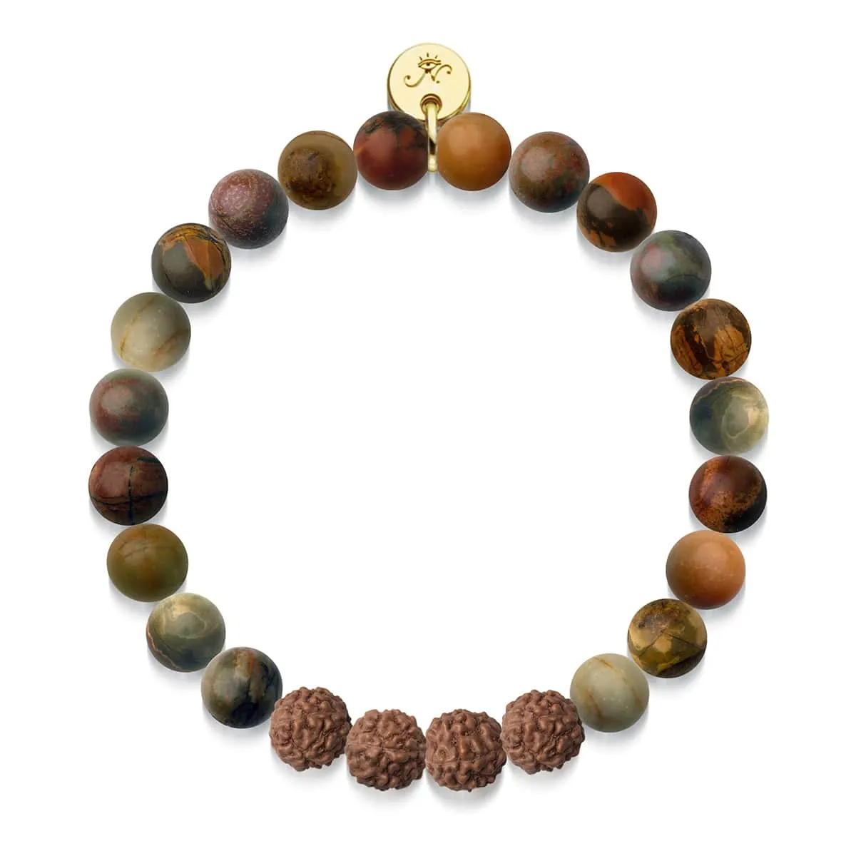 Four Noble Truths | Picasso Jasper x Rudraksha |  Mala Bracelet