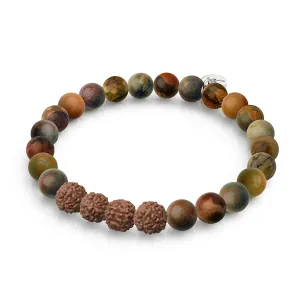 Four Noble Truths | Picasso Jasper x Rudraksha |  Mala Bracelet