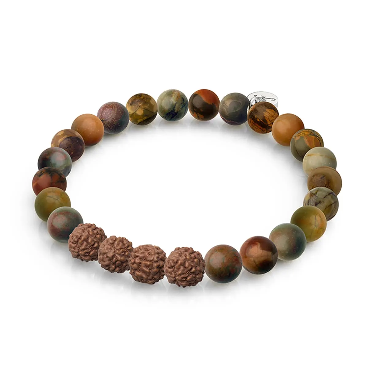 Four Noble Truths | Picasso Jasper x Rudraksha |  Mala Bracelet
