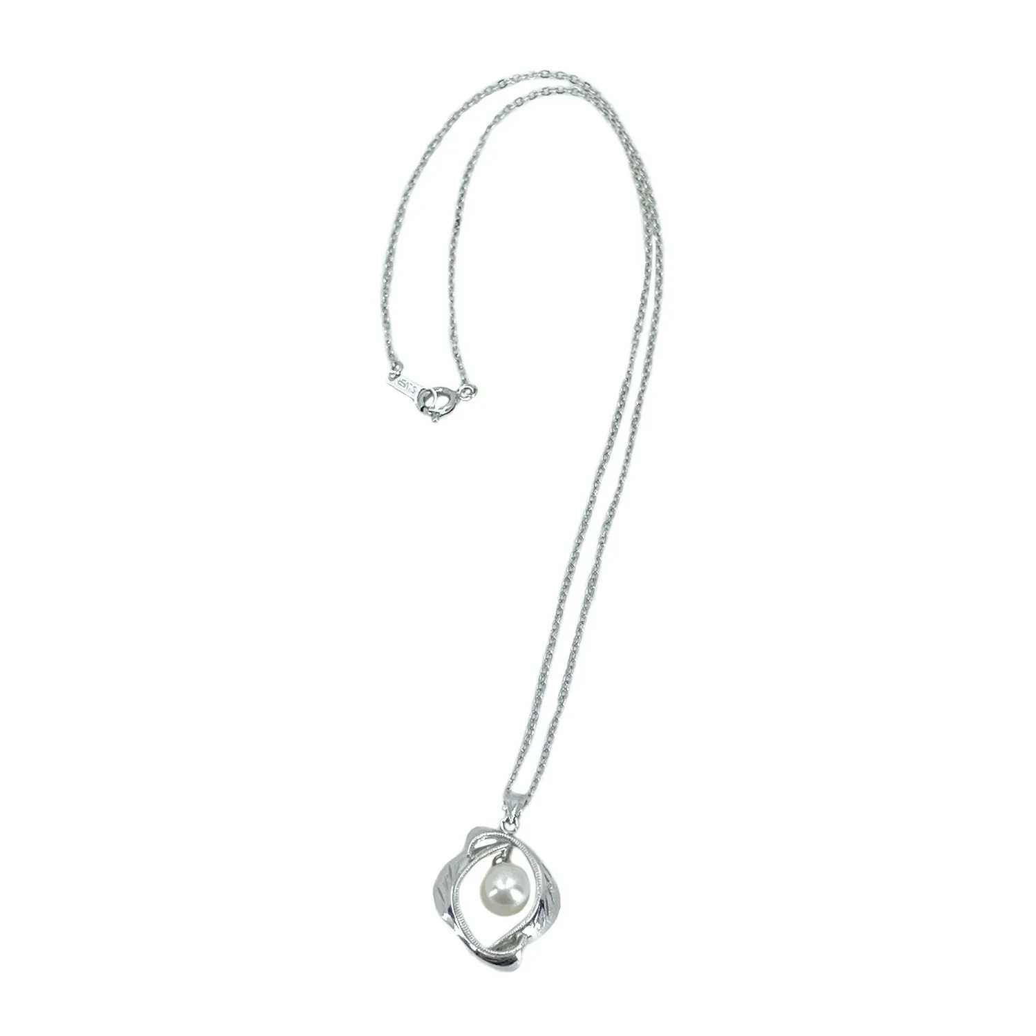 Fukuya Designer Vintage Japanese Saltwater Akoya Pearl Mid Century Necklace- Sterling Silver 16 Inch