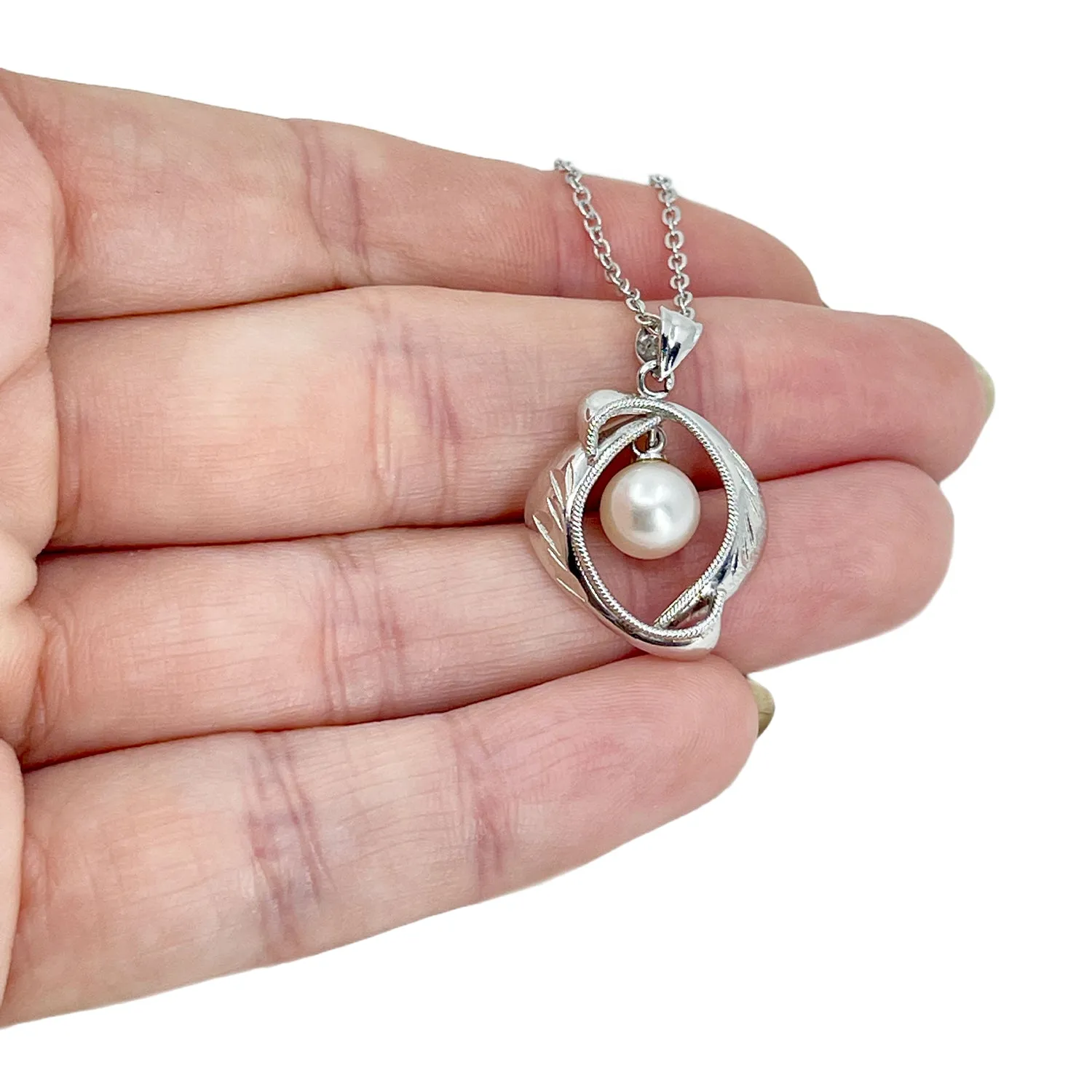 Fukuya Designer Vintage Japanese Saltwater Akoya Pearl Mid Century Necklace- Sterling Silver 16 Inch