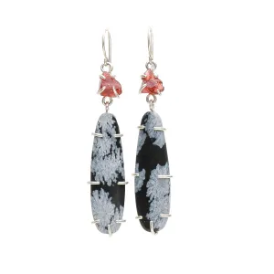 Garnet and Snowflake Obsidian Earrings
