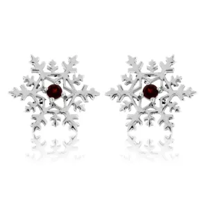 Garnet Center Snowflake Post Earrings