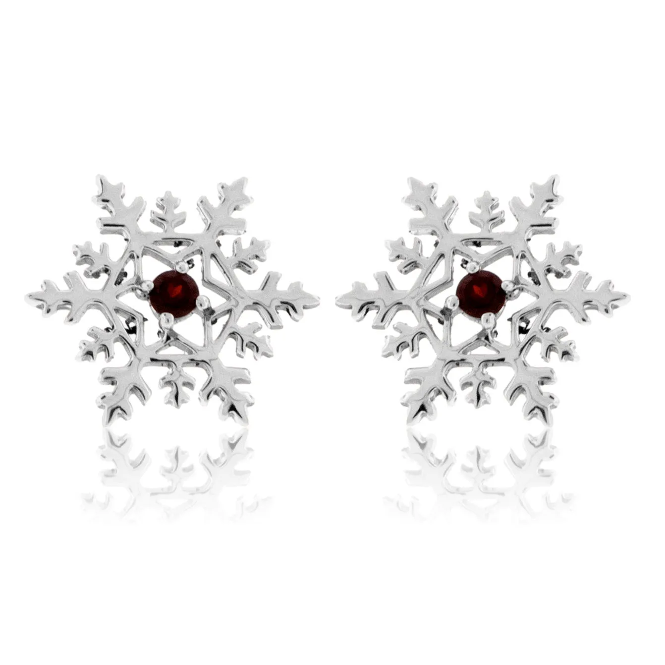 Garnet Center Snowflake Post Earrings