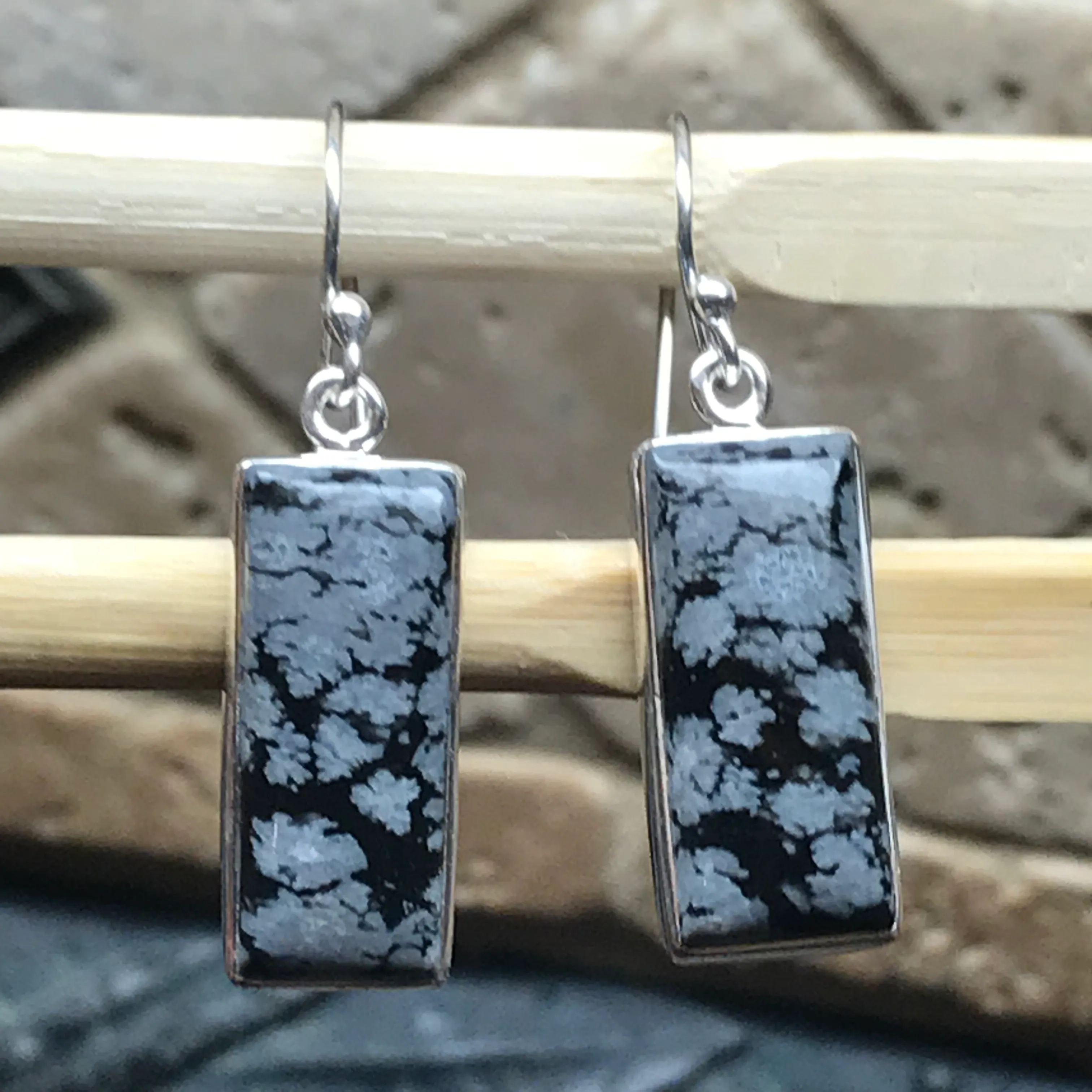 Genuine Snowflake Jasper Cabochon 925 Solid Sterling Silver Earrring 25mm