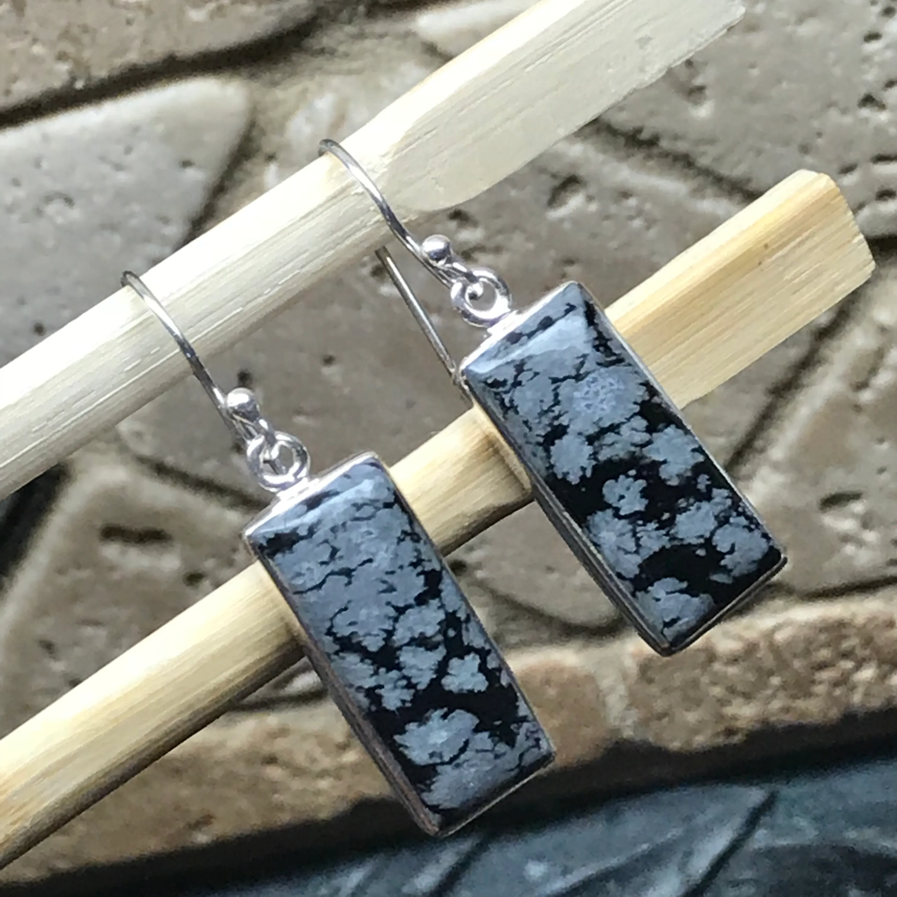 Genuine Snowflake Jasper Cabochon 925 Solid Sterling Silver Earrring 25mm