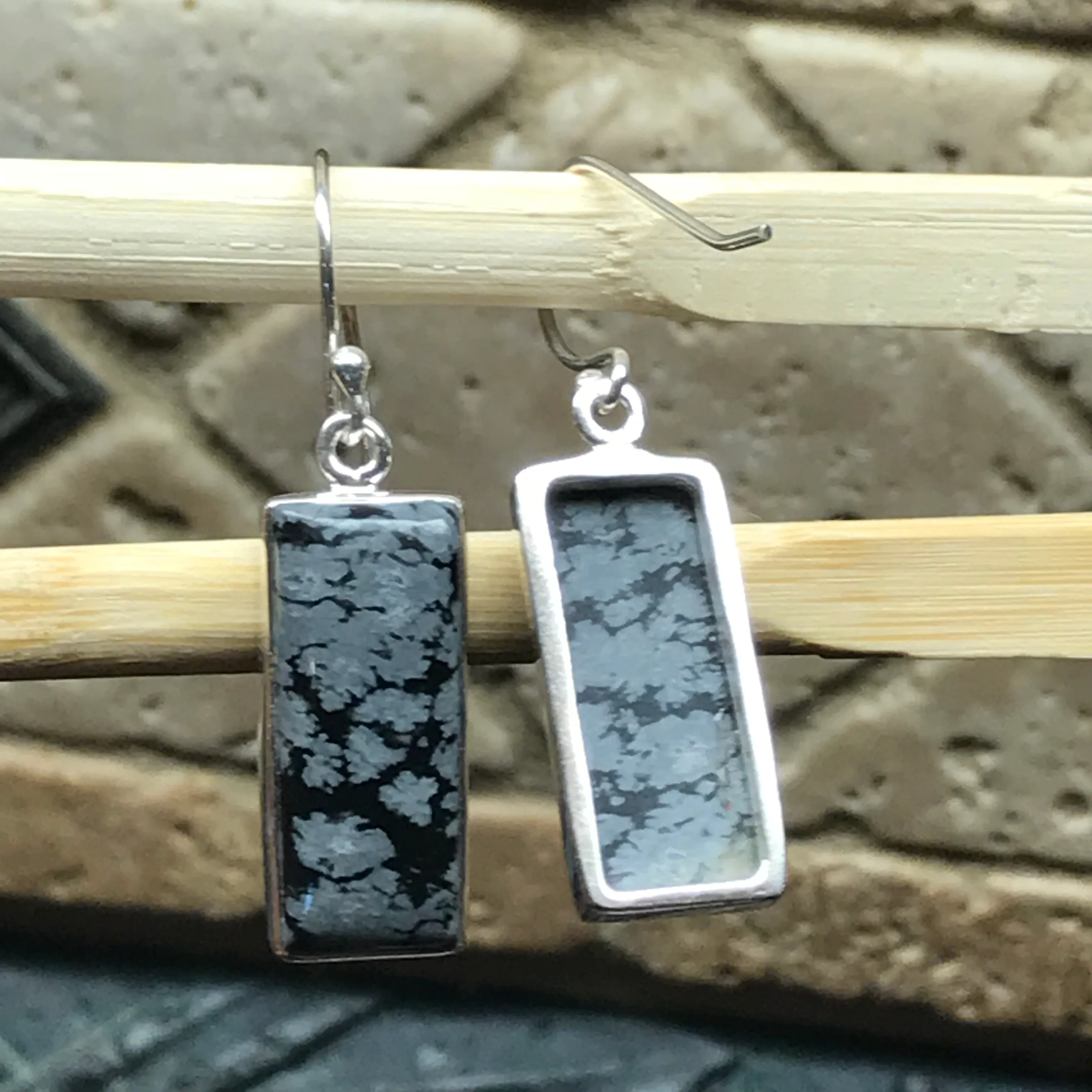 Genuine Snowflake Jasper Cabochon 925 Solid Sterling Silver Earrring 25mm