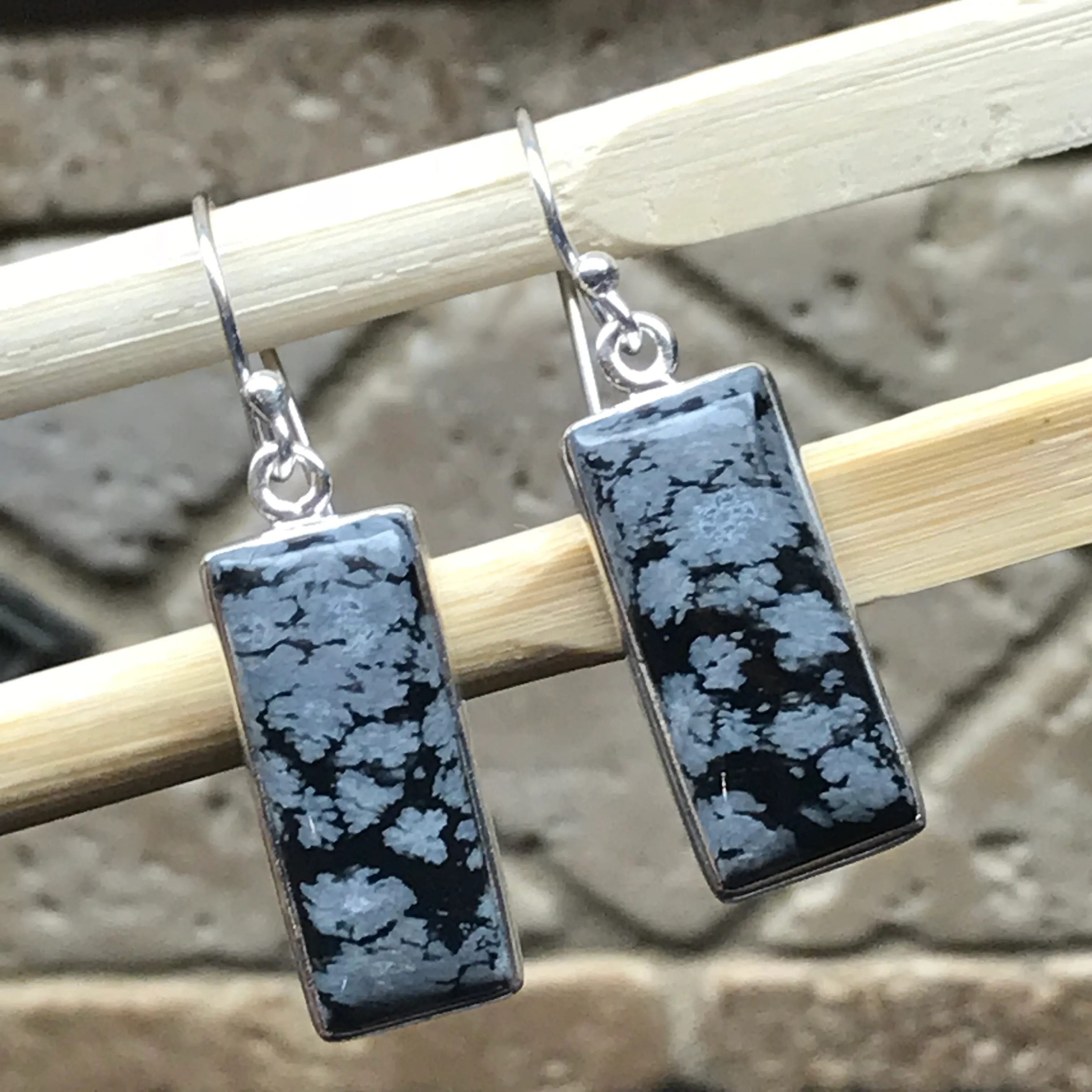 Genuine Snowflake Jasper Cabochon 925 Solid Sterling Silver Earrring 25mm