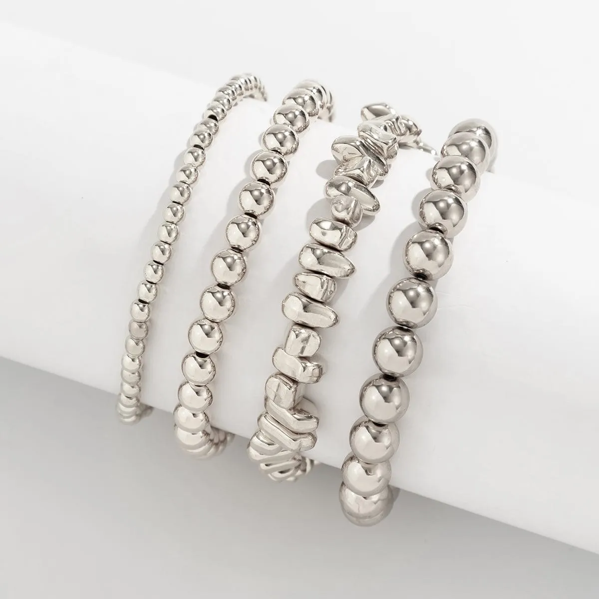 Geometric 4pcs Irregular Stone Ball Chain Bracelet Set