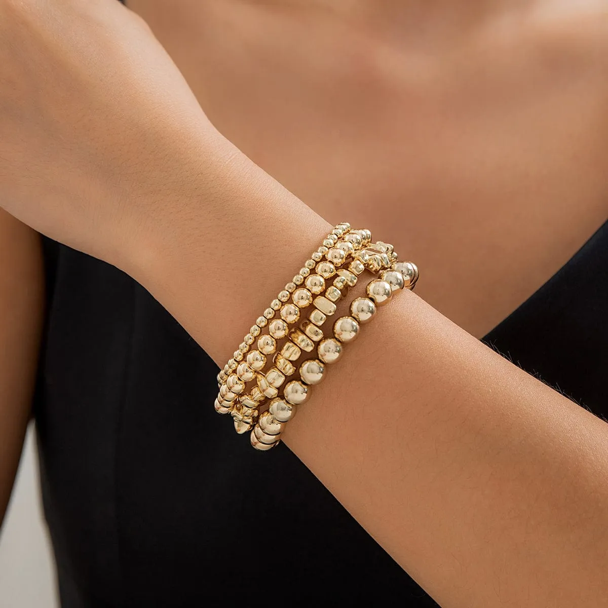 Geometric 4pcs Irregular Stone Ball Chain Bracelet Set