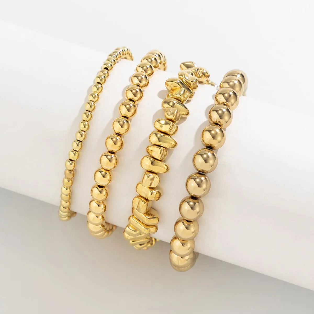 Geometric 4pcs Irregular Stone Ball Chain Bracelet Set