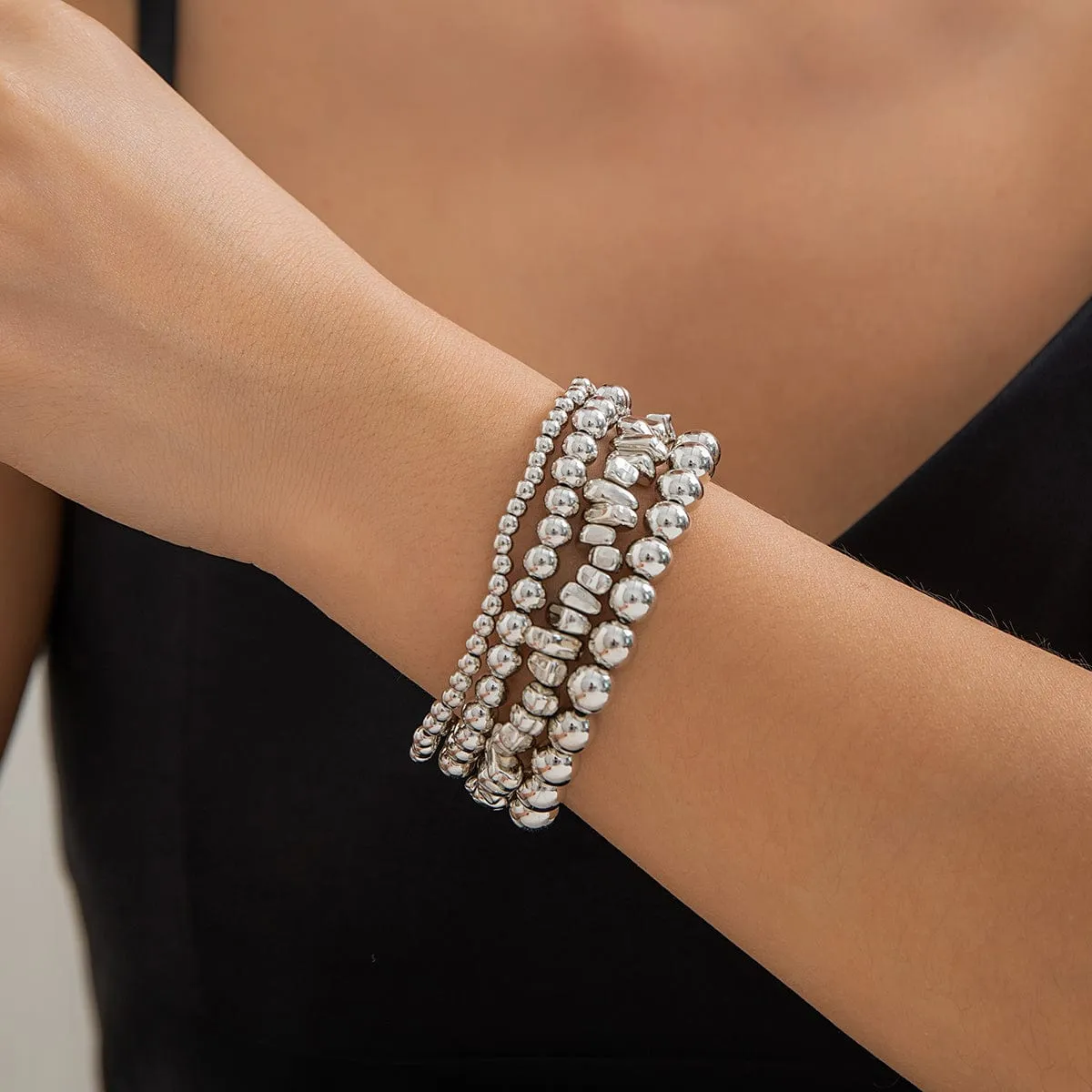 Geometric 4pcs Irregular Stone Ball Chain Bracelet Set