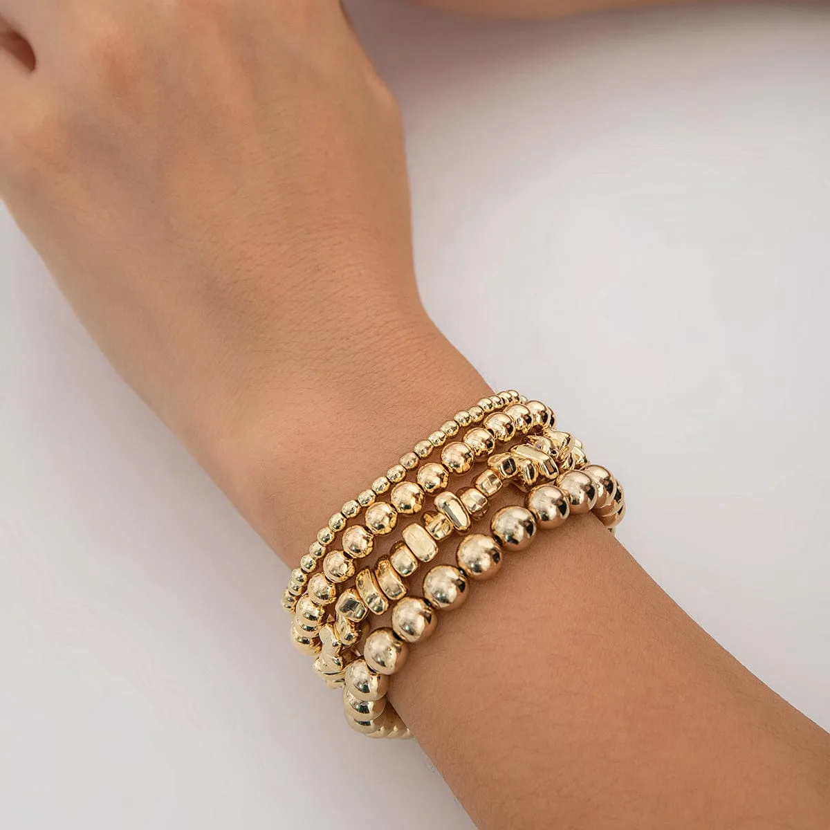 Geometric 4pcs Irregular Stone Ball Chain Bracelet Set