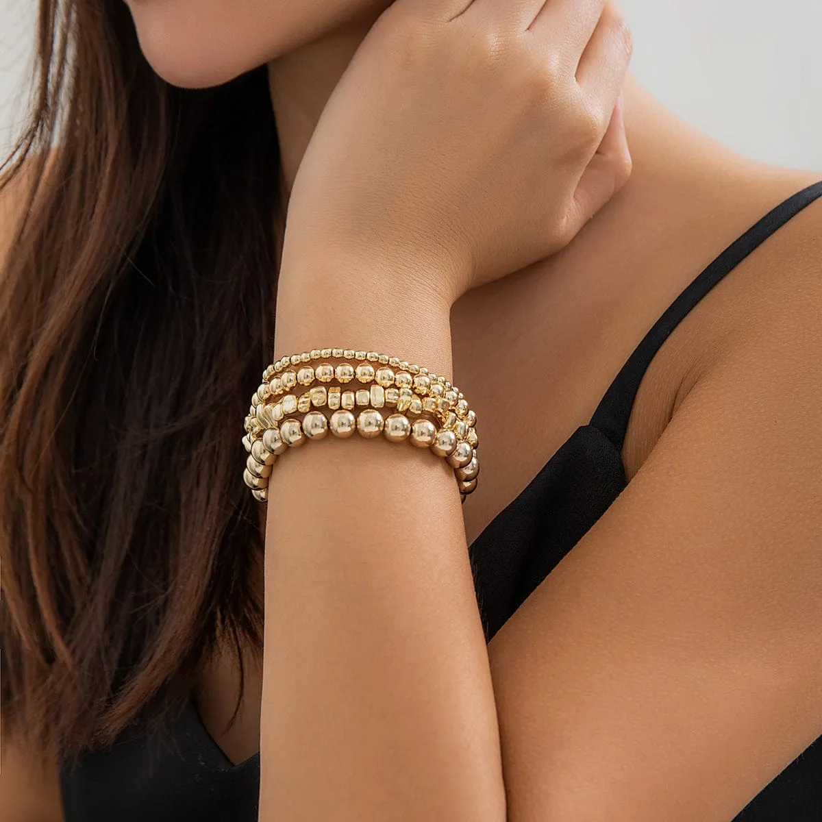 Geometric 4pcs Irregular Stone Ball Chain Bracelet Set