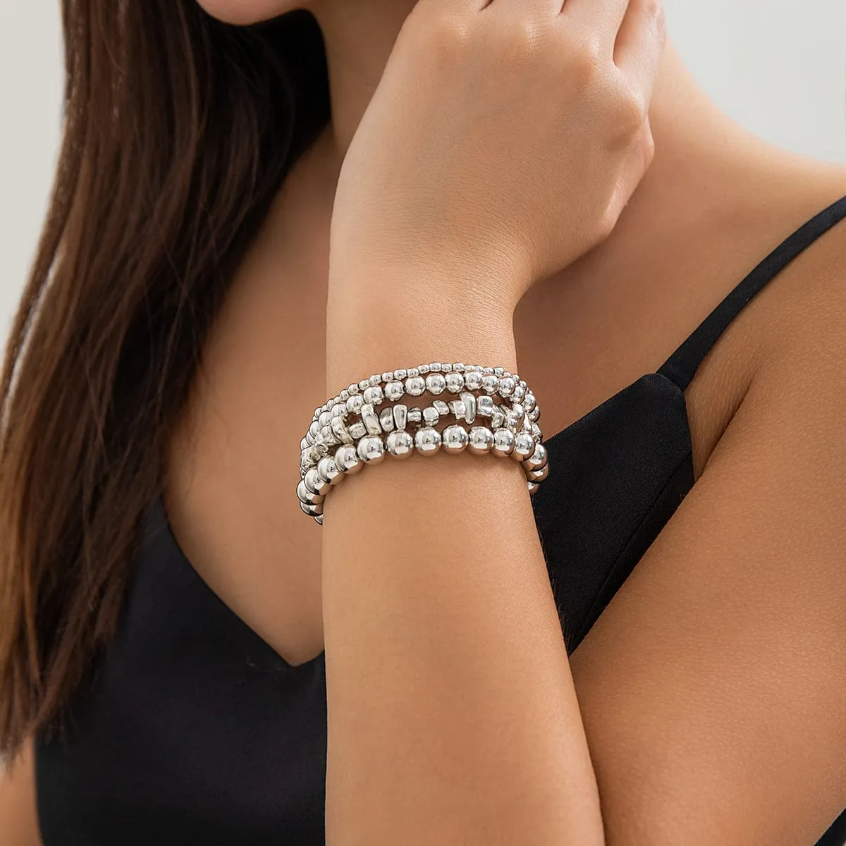 Geometric 4pcs Irregular Stone Ball Chain Bracelet Set
