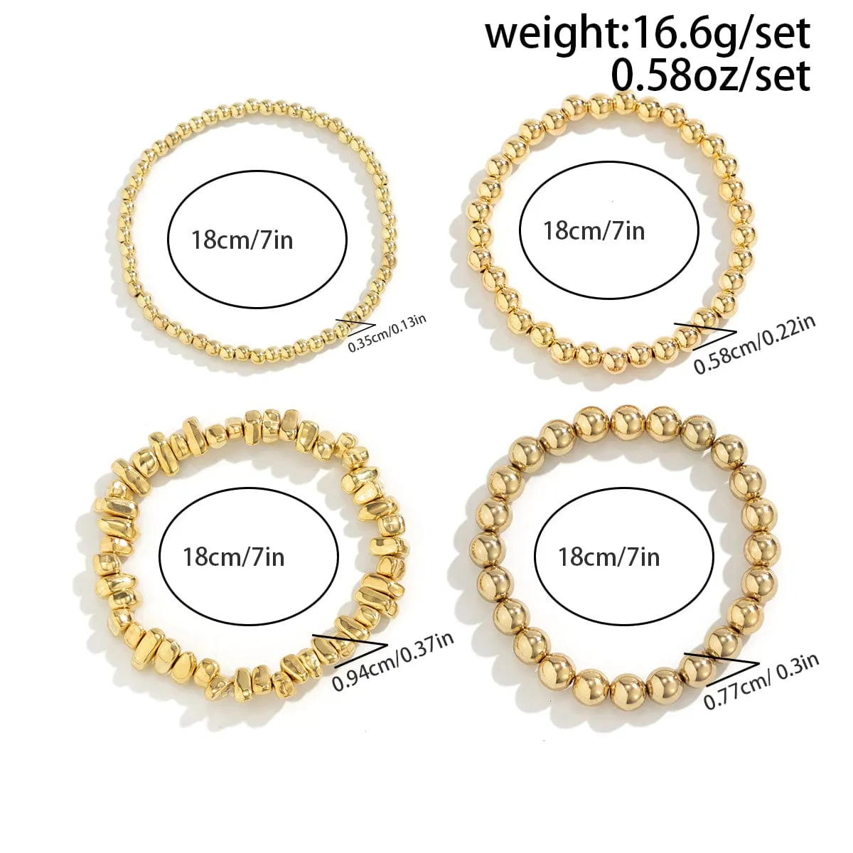 Geometric 4pcs Irregular Stone Ball Chain Bracelet Set