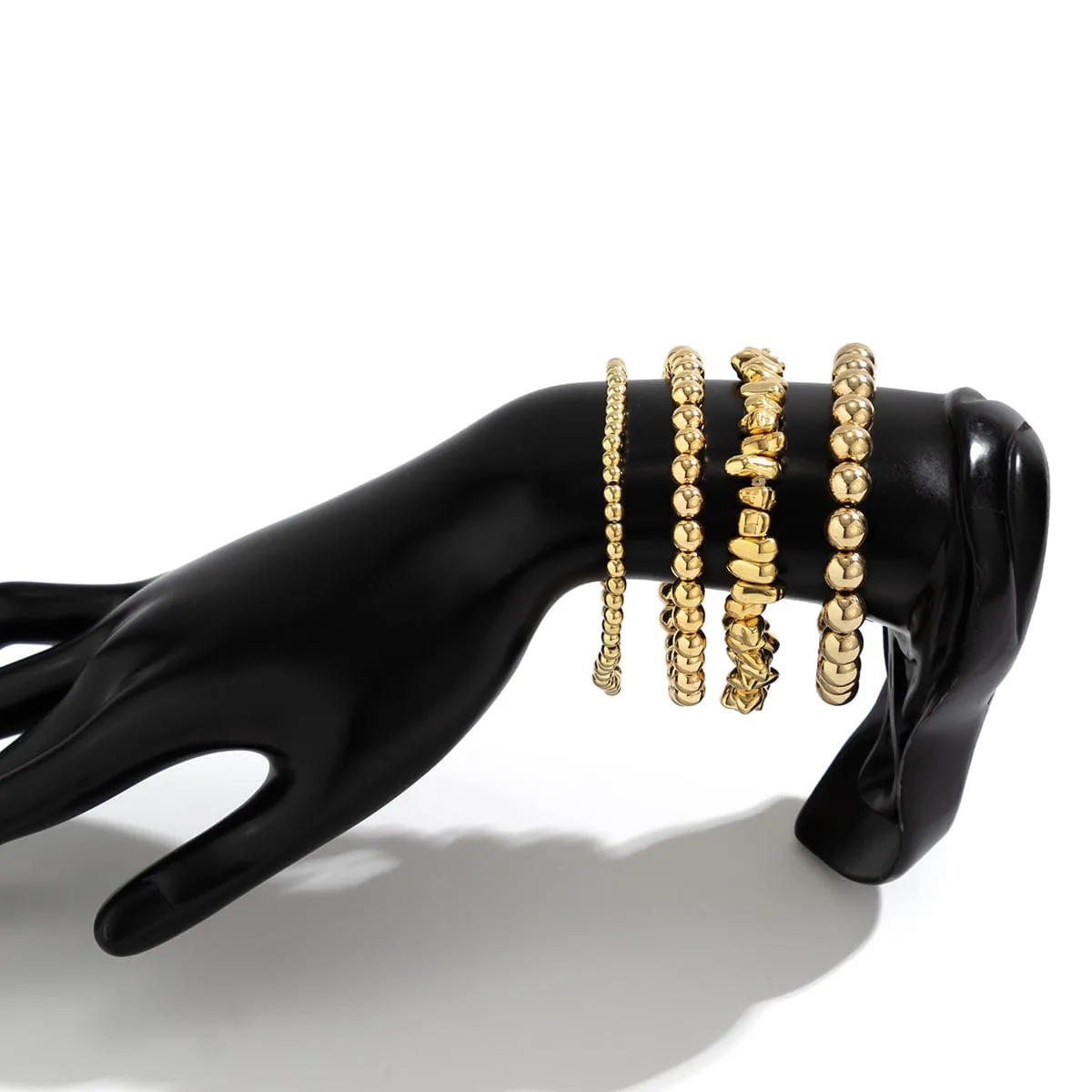Geometric 4pcs Irregular Stone Ball Chain Bracelet Set