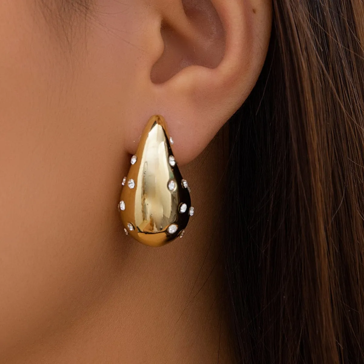 Geometric Gold Silver Plated CZ Inlaid Waterdrop Dangle Earrings