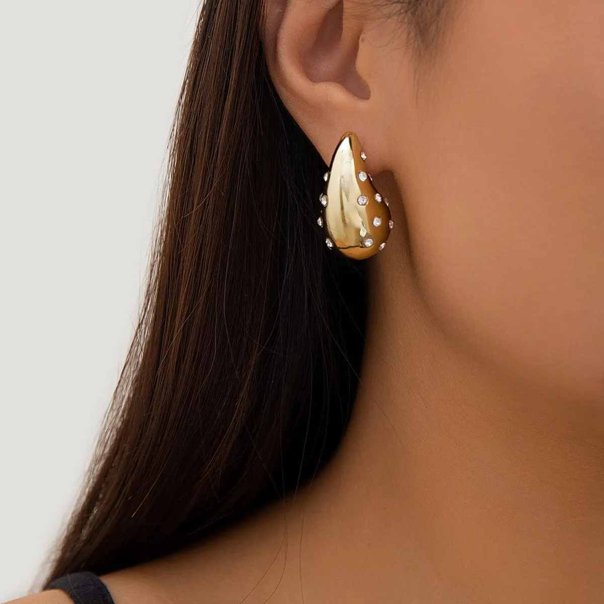 Geometric Gold Silver Plated CZ Inlaid Waterdrop Dangle Earrings