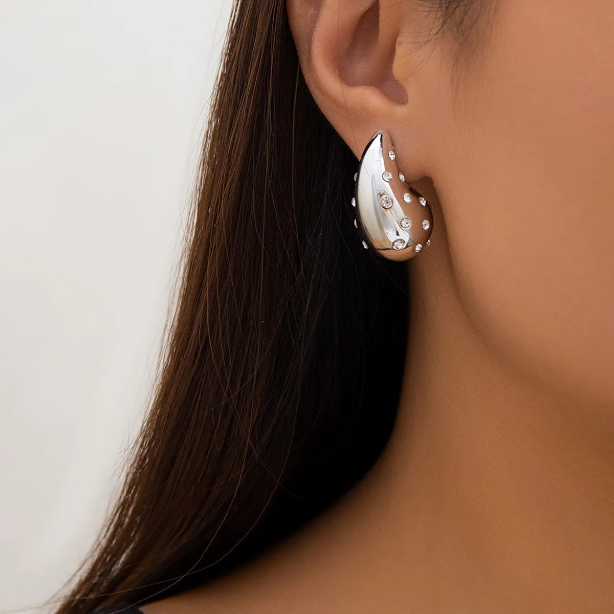 Geometric Gold Silver Plated CZ Inlaid Waterdrop Dangle Earrings