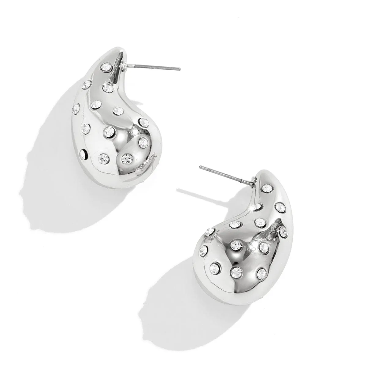 Geometric Gold Silver Plated CZ Inlaid Waterdrop Dangle Earrings