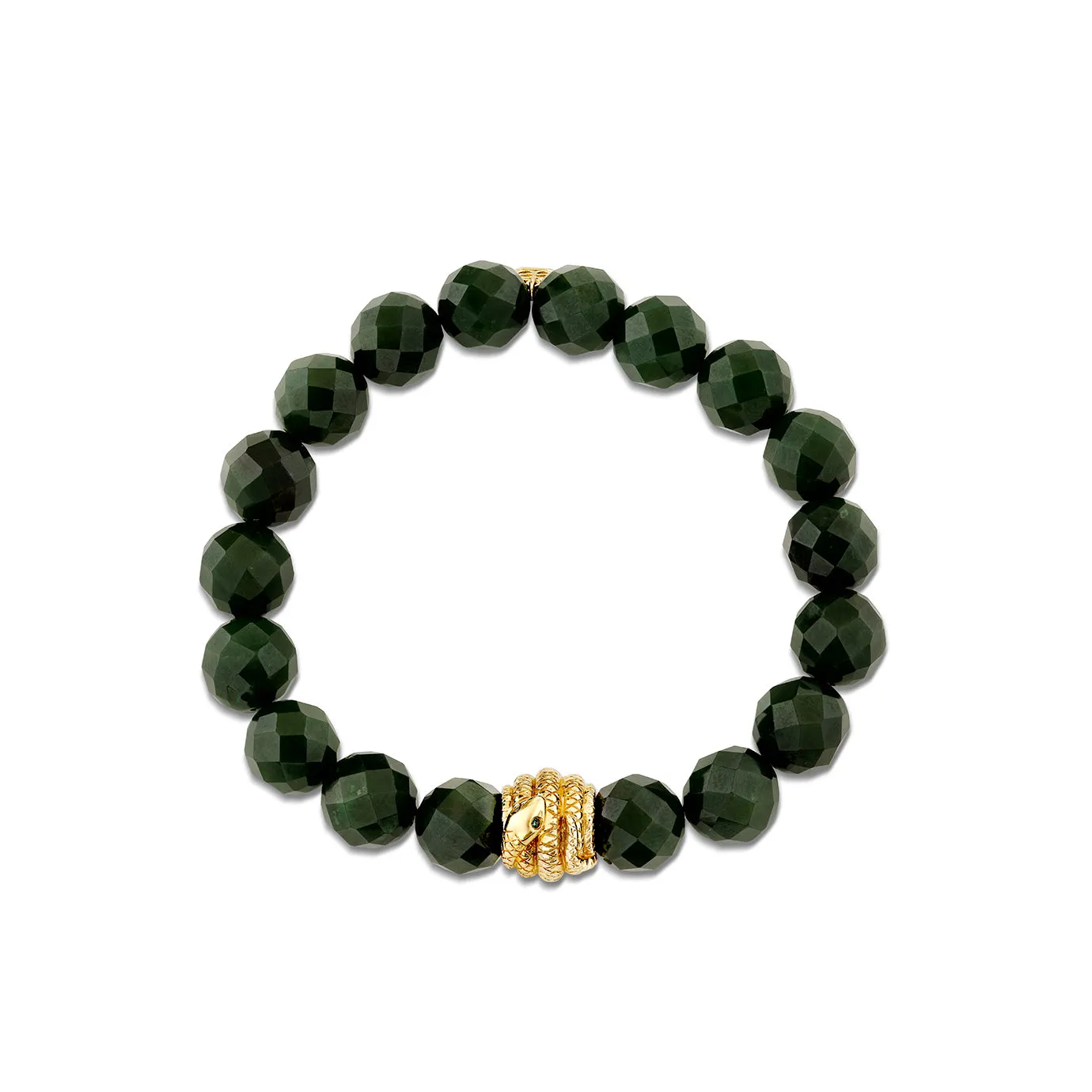 Gold & Diamond Coiled Snake on Nephrite Jade