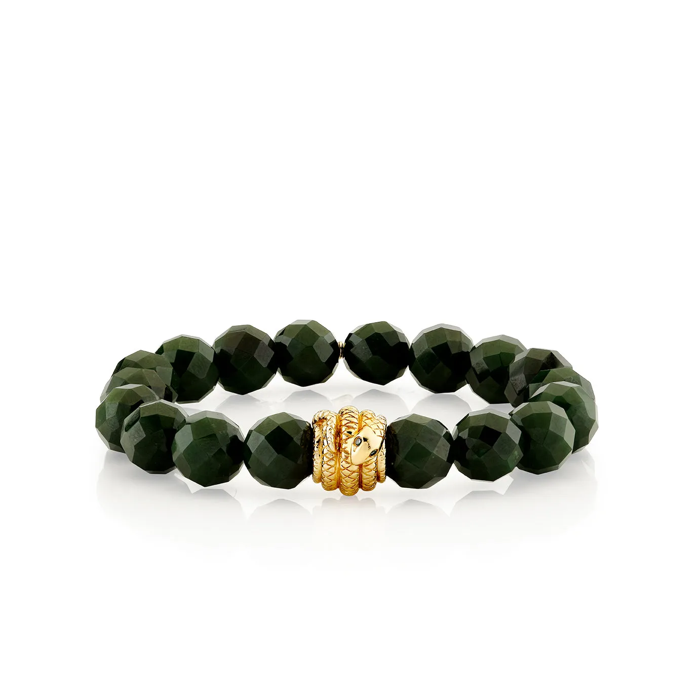 Gold & Diamond Coiled Snake on Nephrite Jade
