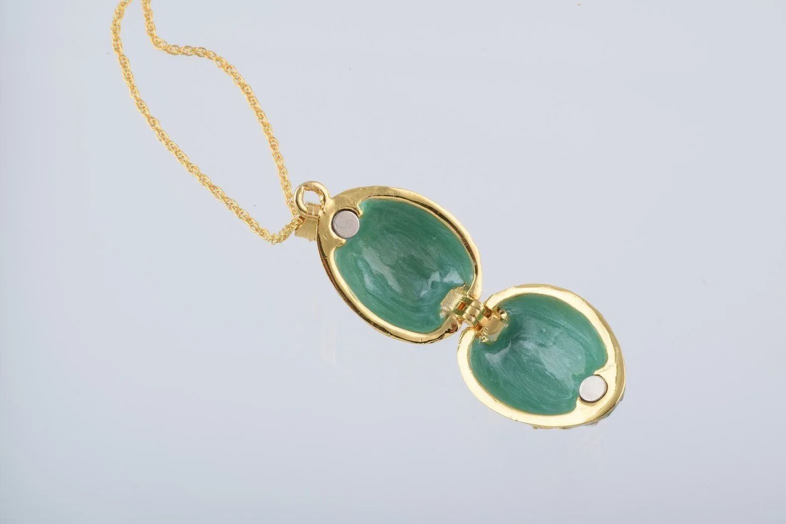 Gold & Light Green Egg Pendant Necklace