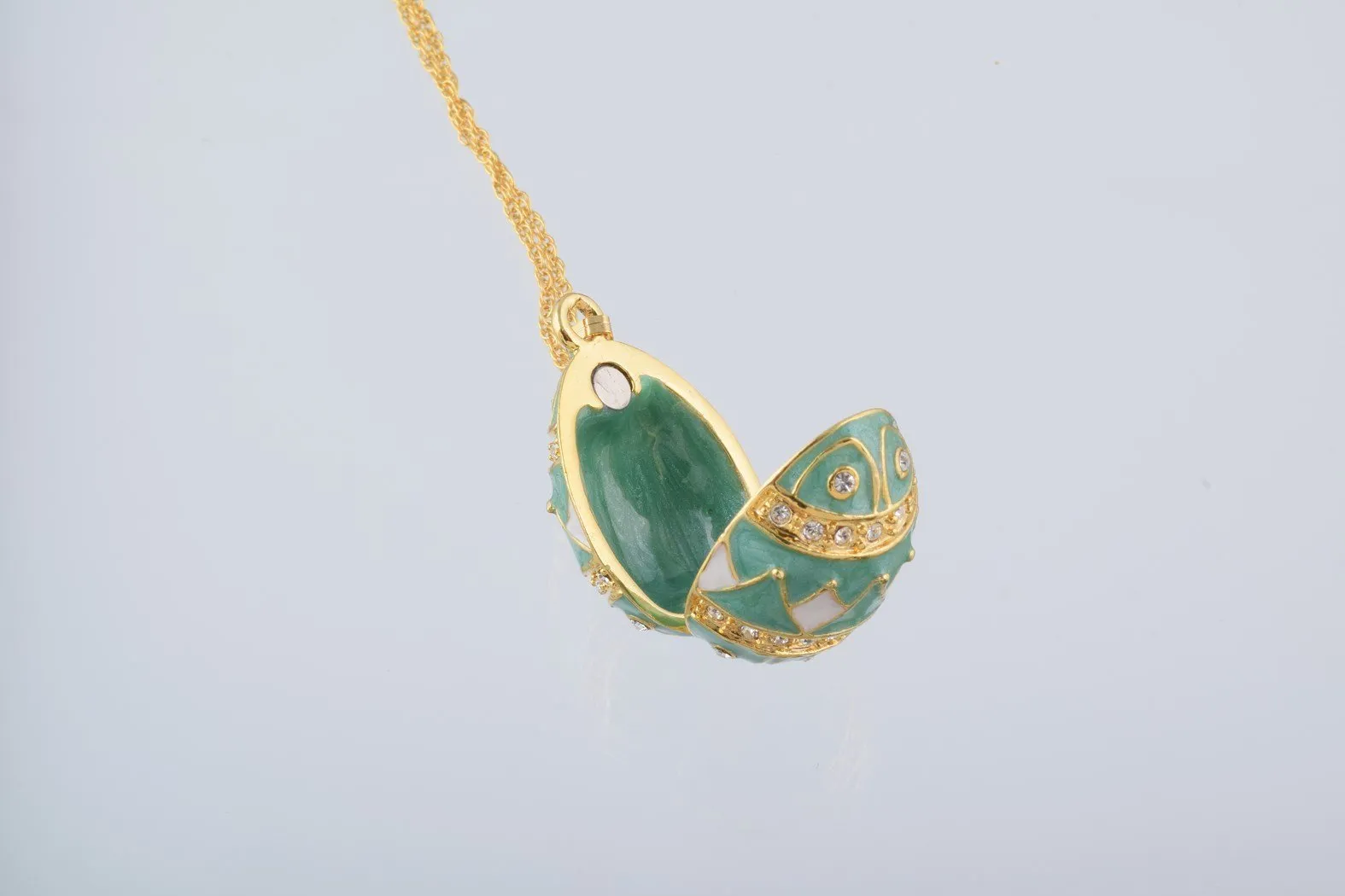 Gold & Light Green Egg Pendant Necklace