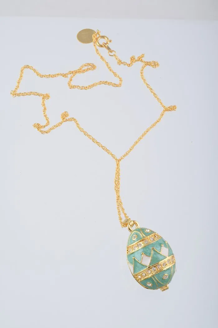 Gold & Light Green Egg Pendant Necklace